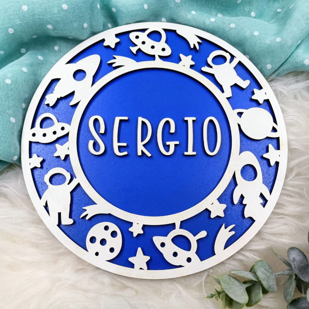 Cartel Madera Infantil Espacio Personalizado - Brilla en la Oscuridad - Imagen 3