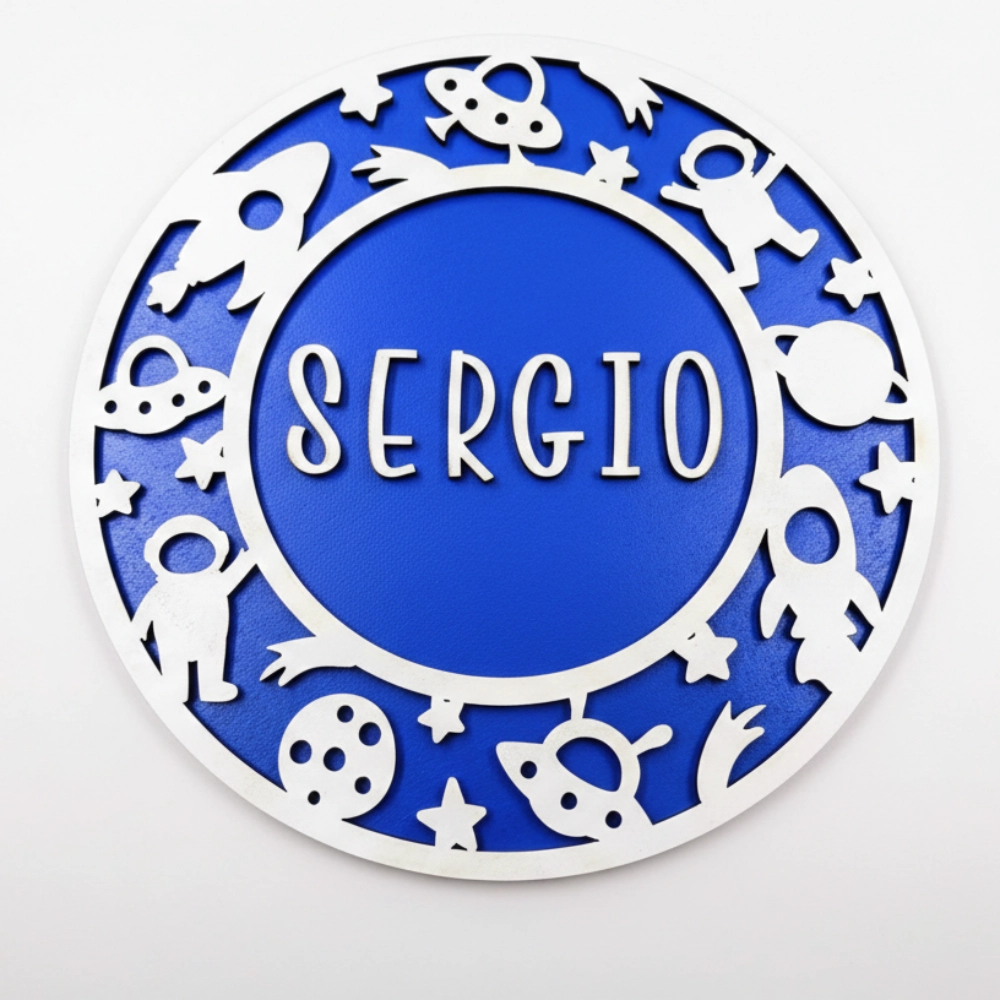 Cartel Madera Infantil Espacio Personalizado - Brilla en la Oscuridad - Imagen 2