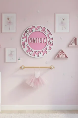 Cartel Madera Infantil Bailarinas de Ballet - Personalizado Color Rosa