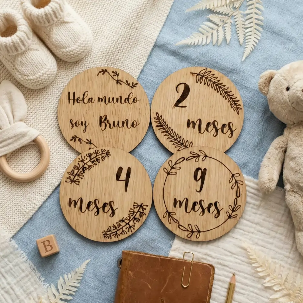 Placas Cumplemes de Madera - Para su Primer Año de Vida